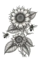 sunflower with 5 bees tattoo design idea