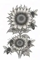 sunflower with 5 bees tattoo design idea