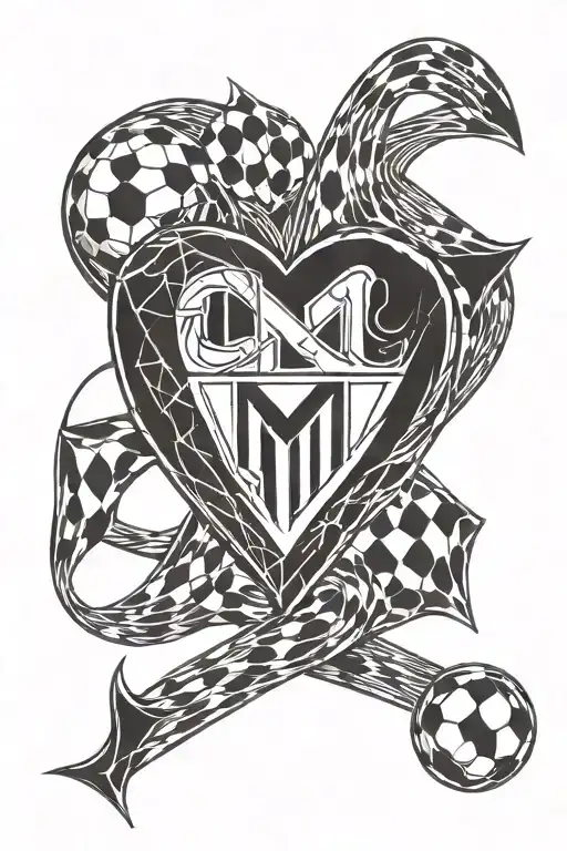 infinite football with heart and letter m libra sign tattoo design idea