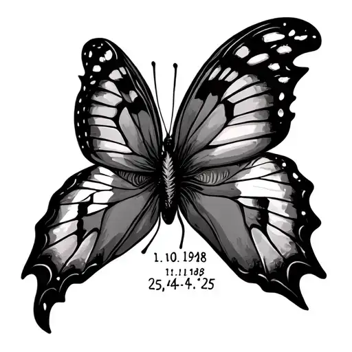 create a small butterfly tattoo on my back, with roman numerals down my spine with the dates of 1.10.1948 - 25.4.25 hav tattoo design idea