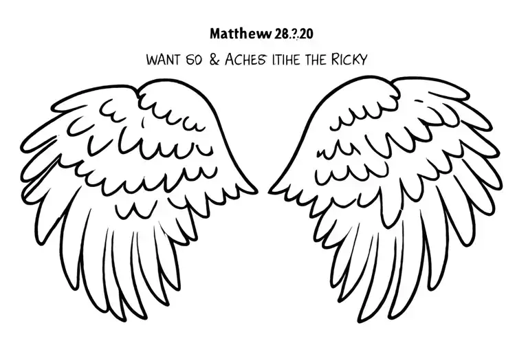 I want the verse “Matthew 28:20” and the name “Ricky” incorporated, as well as a simple outline of angel wings tattoo design idea