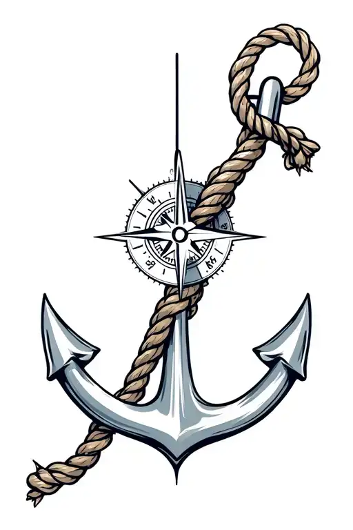 boat anchor compass rope shark  tattoo design idea