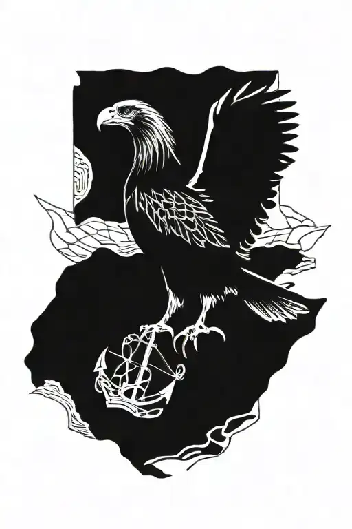 eagle skeleton, map and anchor tattoo design idea