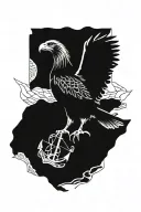 eagle skeleton, map and anchor tattoo design idea