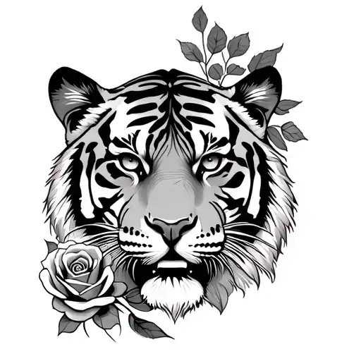 tiger face and rose tattoo tattoo design idea
