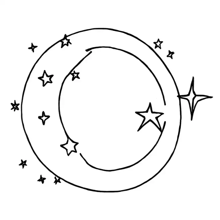 crescent moon surrounded by stars tattoo design idea