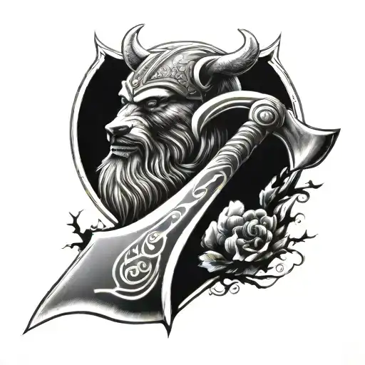 viking axe and bear tattoo design idea