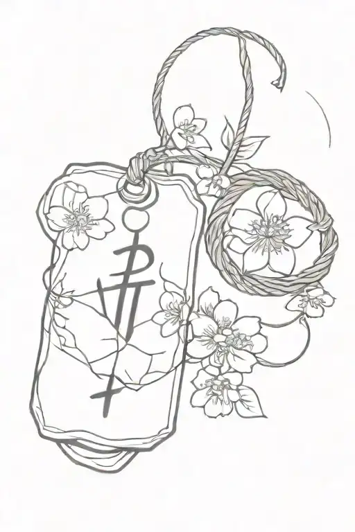 omamori rope, ring, cherry blossom around tattoo design idea