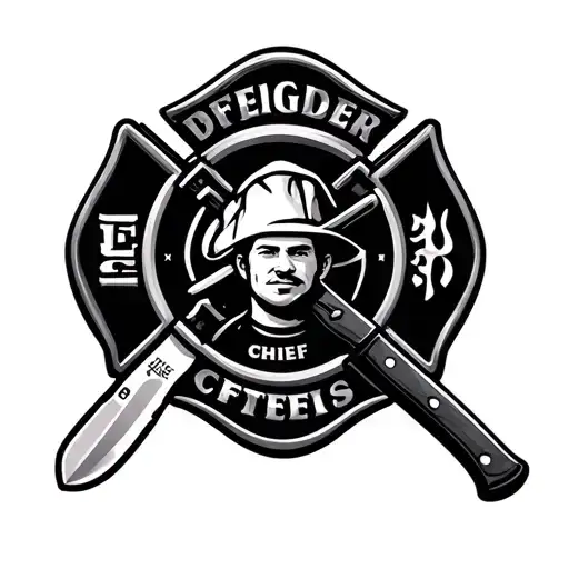 firefighter emblem with chef knife incorporated within tattoo design idea