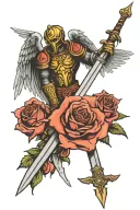 st. Michael, roses, bon iver, sword tattoo design idea