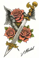 st. Michael, roses, bon iver, sword tattoo design idea