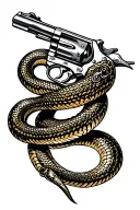 snake wrapped around revolver tattoo design idea