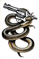 snake wrapped around revolver tattoo design idea