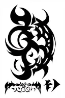 Circle divided into three: Trident for Shiva, Mace for Hanuman, Chakra for Vishnu andGoku’s silhouette or kanji “悟” tattoo design idea