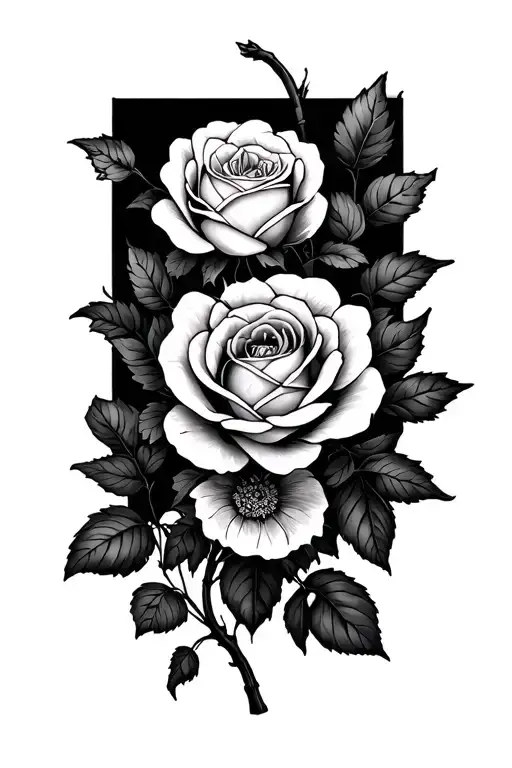 Vines and roses blooming tattoo design idea