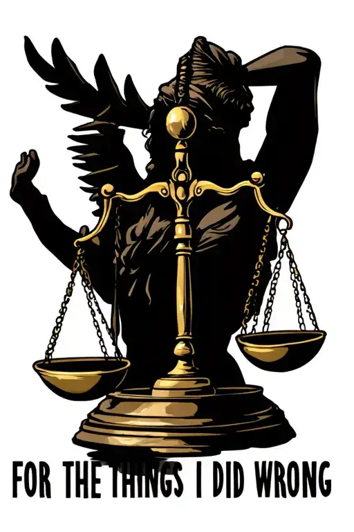 "FOR THE THINGS I DID WRONG" a set of scales symbolizing justice tattoo design idea