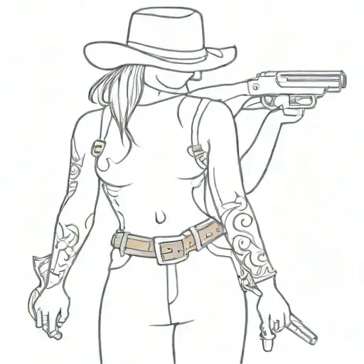 western cowgirl nude gun tattoo design idea