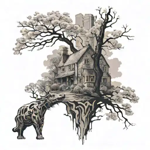 Ellie tattoo from last of us 2 mixed with cherry blossom and footsteps from Harry Potter marauders map. tattoo design idea