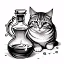 magic potion next to a cat curled tattoo design idea