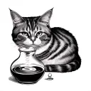 magic potion next to a cat curled tattoo design idea