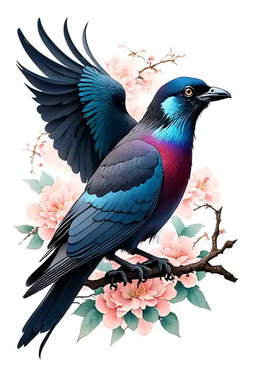Japanese -style dove and crow tattoo design idea