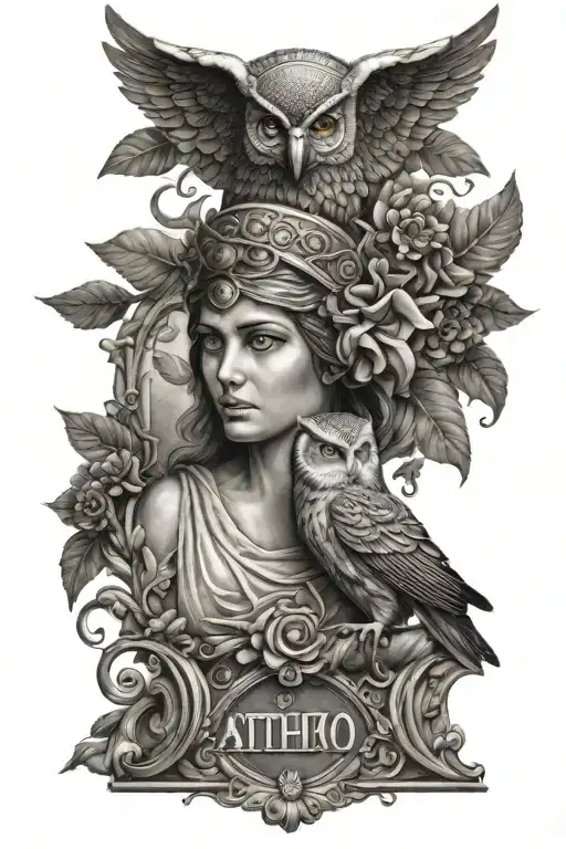Athena with owl for arm tatoo design  tattoo design idea