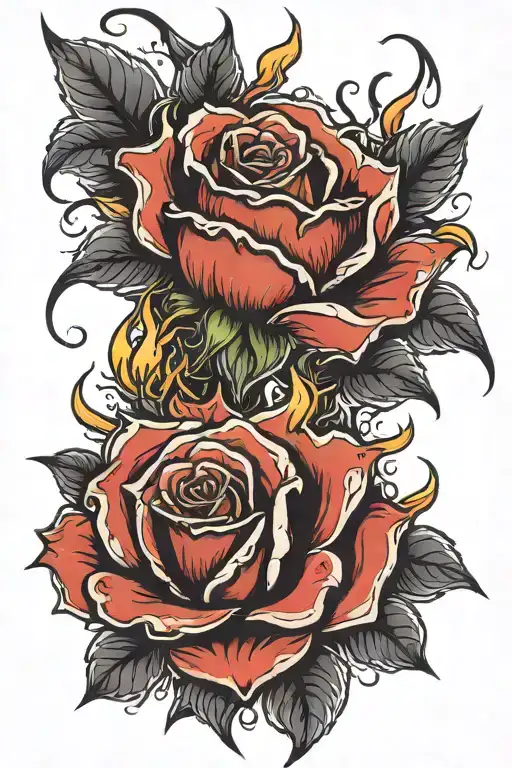 burning rose tattoo design idea