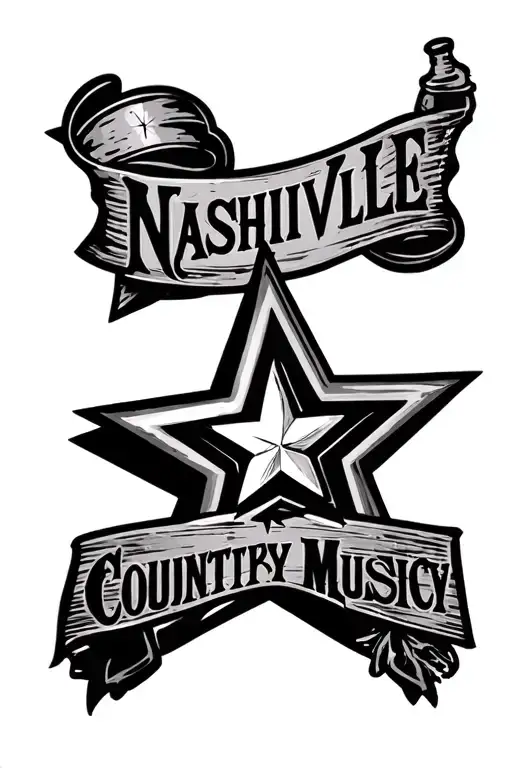 Nashville country music whiskey three stars tattoo design idea