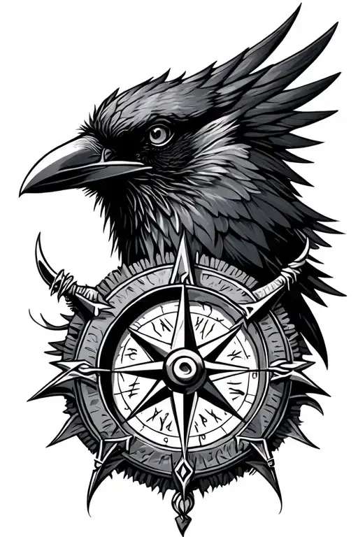 crow viking compass tattoo design idea