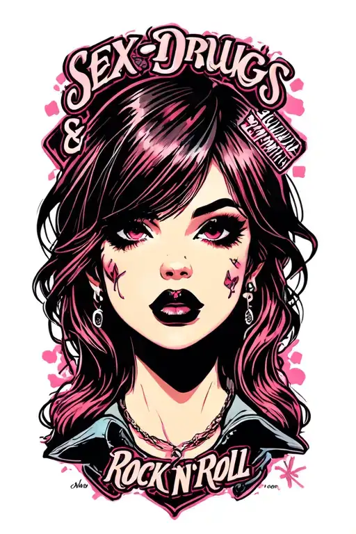 simple style "sex drugs & rock n roll" tattoo design idea