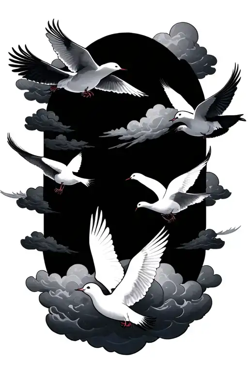 clouds and doves tattoo design idea