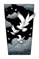 clouds and doves tattoo design idea