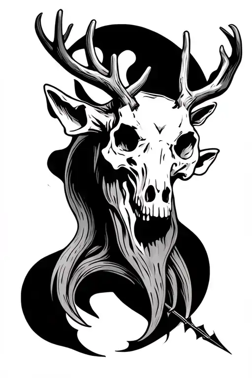 arrow with deer horn skull tattoo design idea