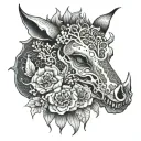 Japanese flowers boar skull tattoo design idea