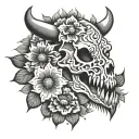 Japanese flowers boar skull tattoo design idea