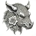 Japanese flowers boar skull tattoo design idea