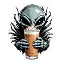 alien holding iced coffee tattoo design idea