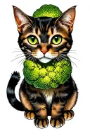 one eye broccoli cat sitting tattoo design idea