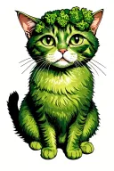one eye broccoli cat sitting tattoo design idea