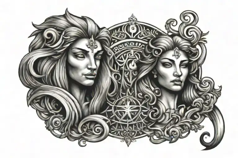libra zodiac sign and leo zodiac sign incorporated tattoo design idea