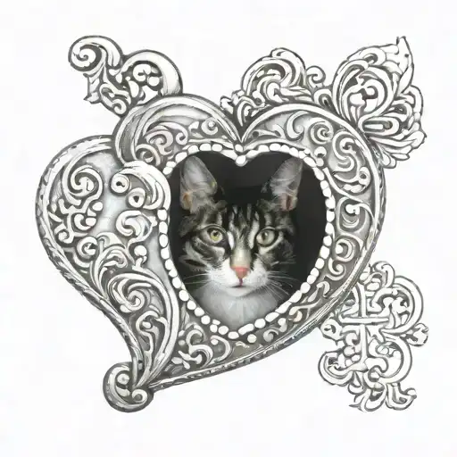 my cat in a heart shaped locket  tattoo design idea