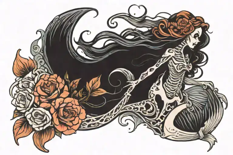 skeleton mermaid tattoo design idea
