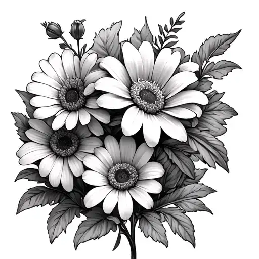 daisys, carnations, clematis flowers tattoo design idea