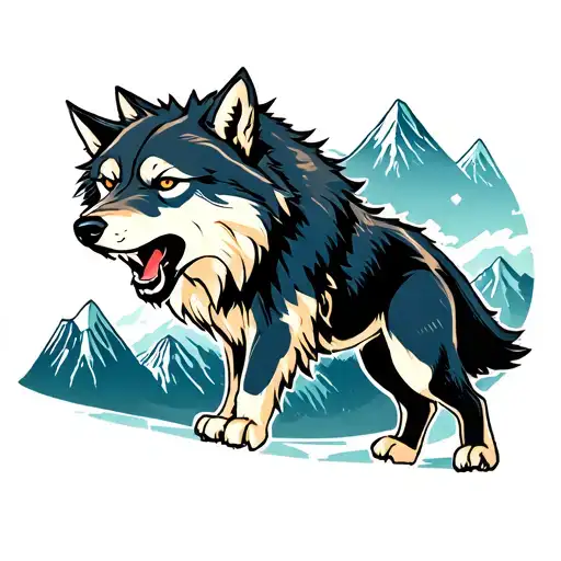 Growling Wolf And Mountains tattoo design idea