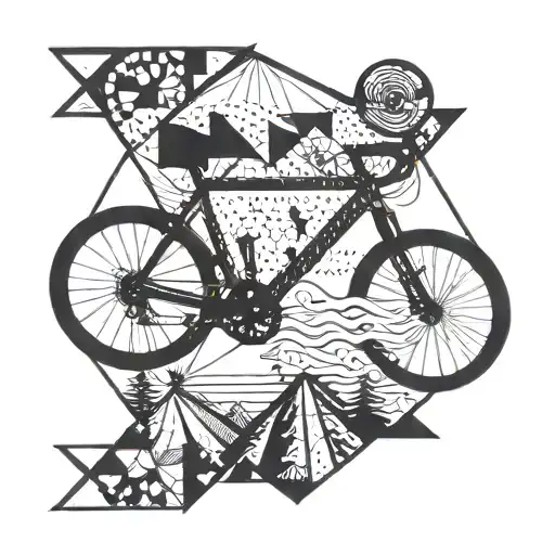 A geometric design incorporating elements of biking, running, and swimming tattoo design idea