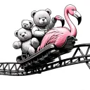 teddy bear and flamingo riding roller coaster tattoo design idea