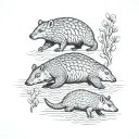 wombat, kangaroo, echidna heads swimming tattoo design idea