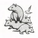 wombat, kangaroo, echidna heads swimming tattoo design idea