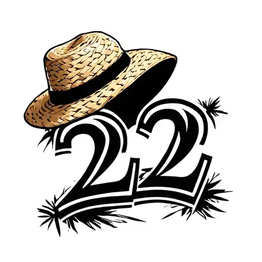 The numbers 22 with a straw hat sitting tattoo design idea