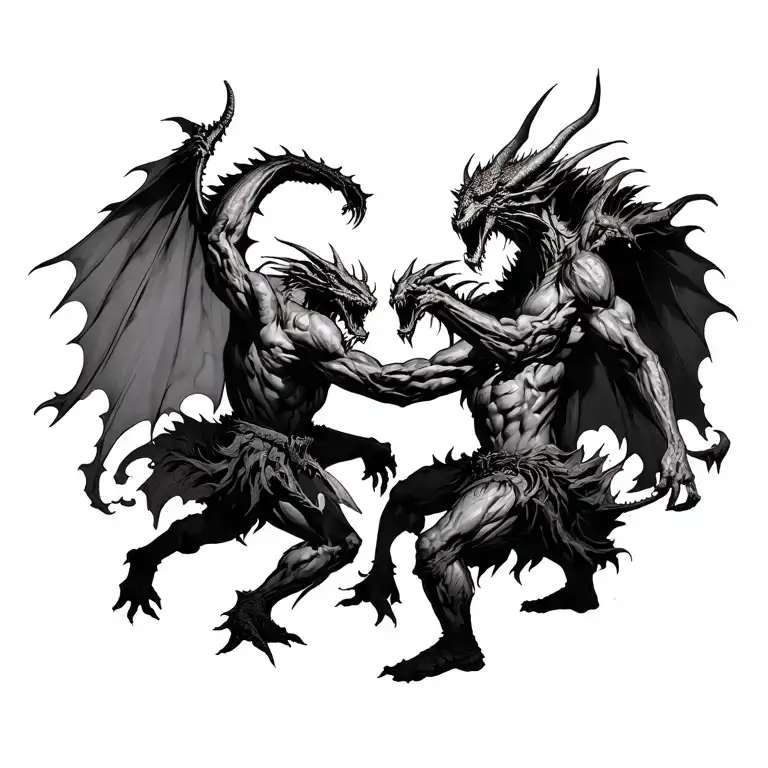 army of demons fighting each other tattoo design idea
